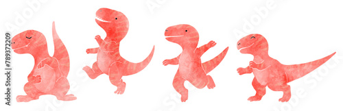 Velociraptor . Cute dinosaur cartoon characters . Watercolor paint design . Set 10 of 20 . Vector .