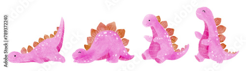 Stegosaurus . Cute dinosaur cartoon characters . Watercolor paint design . Set 11 of 20 . Vector .
