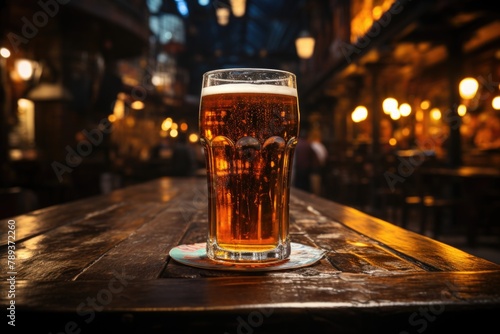 Dark beer served in an underground bar with a welcoming atmosphere., generative IA photo