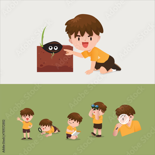 Boy looking for plants