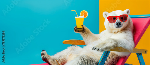 Polar Bear Lounging On A Beach Chair With A Tropical Drink