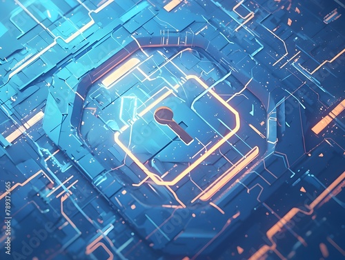 Futuristic Digital Padlock with Holographic Keyhole Showcasing Advanced Cybersecurity Algorithms