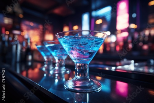 Blue cocktail in a modern bar with LED lighting and vibrant electronic music., generative IA © Gabriel