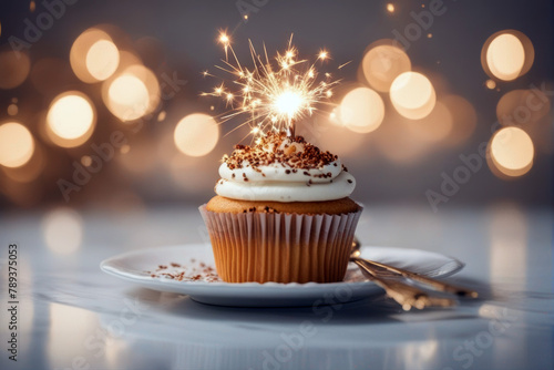 lights blurred sparkler cupcake Delicious white table