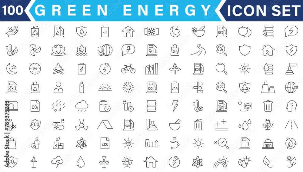 Green energy icon set. Collection of renewable energy, ecology and green electricity icons Green energy icon set. Collection of renewable energy, ecology and green electricity icons