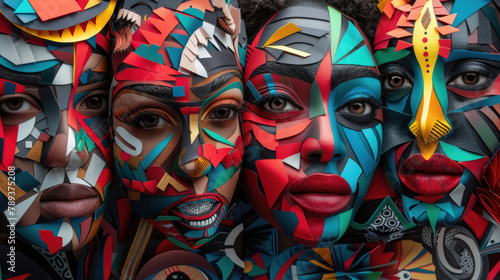 A group of individuals with vibrant and artistic face paint designs gathered together, showcasing their unique and expressive styles