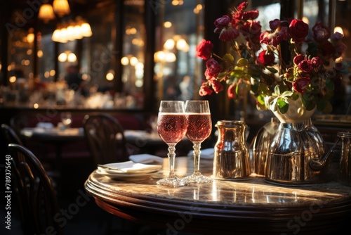 Kir Royale in a Parisian bistro with live piano music., generative IA photo