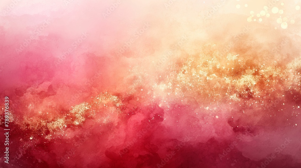 Abstract Red and Gold Watercolor Clouds, Dreamy Artistic Background with Copy Space