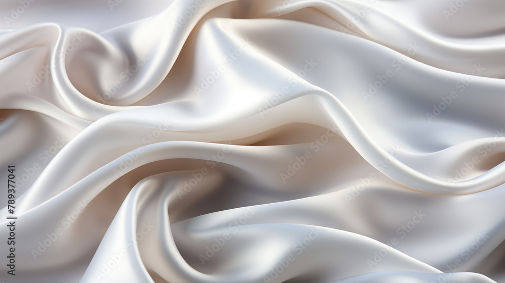 Fototapeta premium Abstract metallic background with some smooth lines Closeup of rippled white silk satin fabric сreated with Generative Ai
