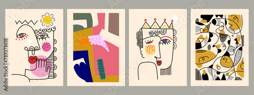 Set of abstract cover background wall art, floral, plant, flower, face portrait, person figure vector illustration. Aesthetic design for art print, decoration and wallpaper.