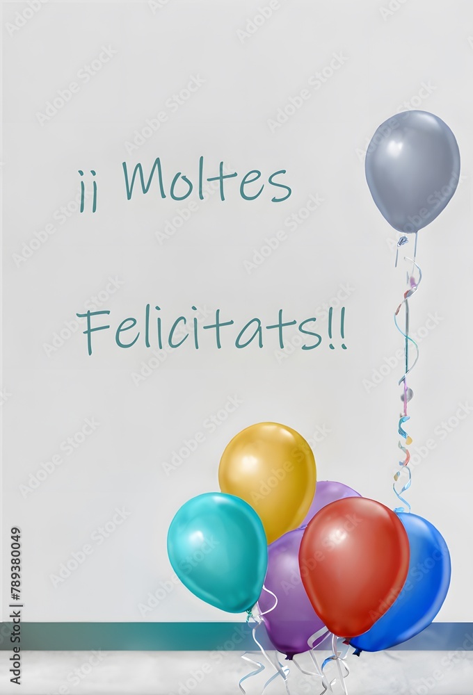 Tarjeta vertical para cumpleaños con globos y el texto "¡¡Muchas ...