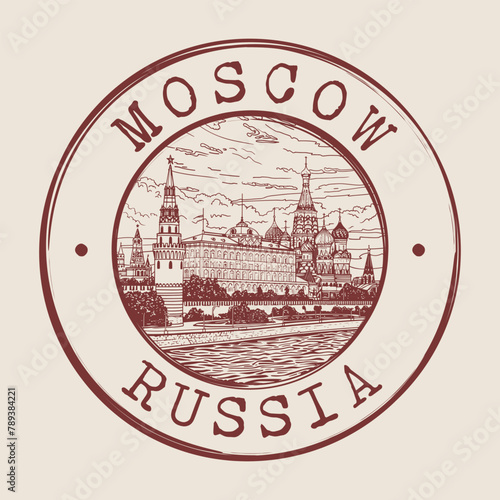 Moscow, Russia Stamp City Postmark. Silhouette Postal Passport. Round Vector Icon. Vintage Postage Design.	