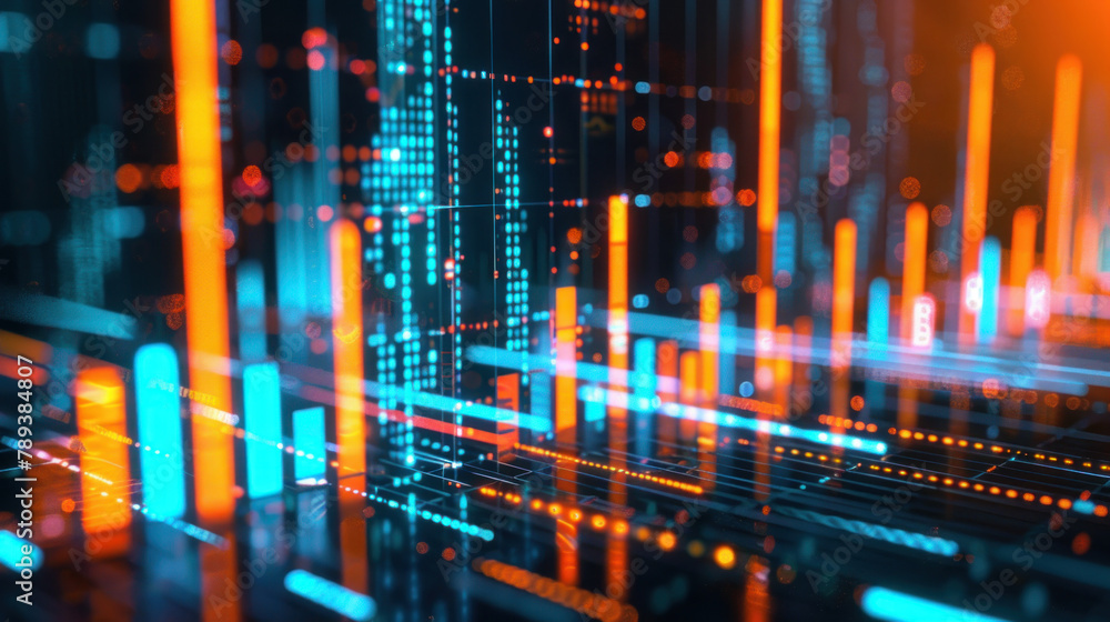 3d render of stock market graph, orange and blue colors, business background with bar chart on digital screen. abstract financial wallpaper for presentation or banner design 3d render of stock market graph, orange and blue colors, business background with bar chart on digital screen. abstract financial wallpaper for presentation or banner design
