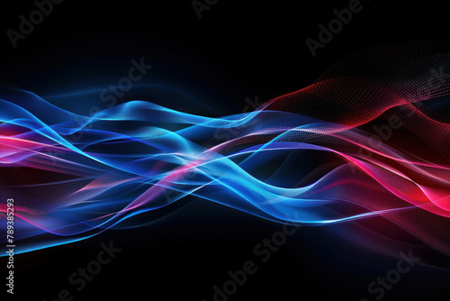 abstract futuristic background with glowing blue and red wave lines on a dark background. abstract technology concept design depicting digital data flow in an illustration