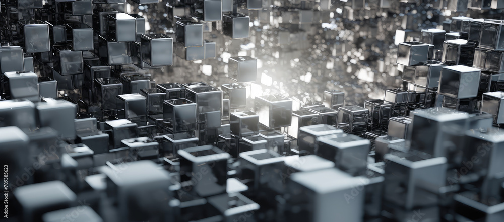 Futuristic Abstract 3D Render of Floating Cubes