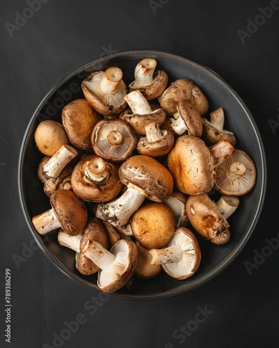 Wild Mushroom Medley, Fresh Variety in Bowl on dark Background