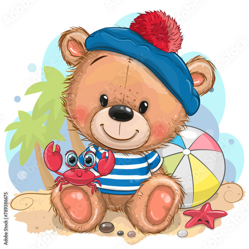 Cute baby cartoon Teddy Bear in sailor costume