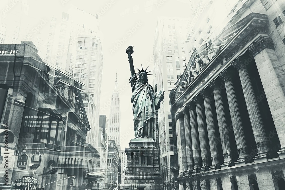 Urban Mirage: Statue of Liberty Amidst New York Skyscrapers