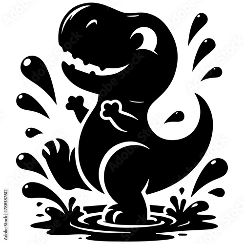 Vector illustration of a funny and cute T-Rex Dinosaur, T-Rex play in the water