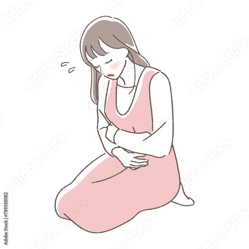 Illustration of a woman holding her stomach. 