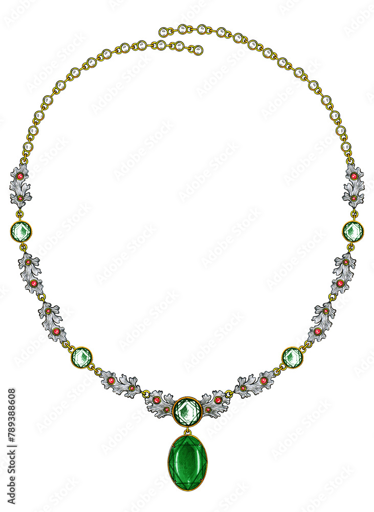Jewelry design nature art set with fancy sapphire gold necklace sketch by hand on paper. Jewelry design nature art set with fancy sapphire gold necklace sketch by hand on paper.