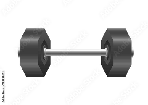 Emblems of steel barbells for bodybuilding and fitness. Metal 3d black dumbell isolated on white background. Vector vintage set icons of barbells, dumbbell. Vector illustration