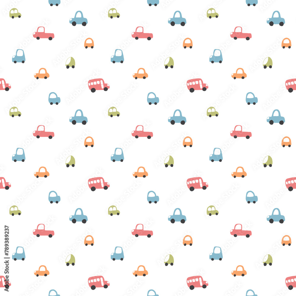 Cute Cars Seamless Pattern, Childish Cartoon background, vector Illustration Cute Cars Seamless Pattern, Childish Cartoon background, vector Illustration
