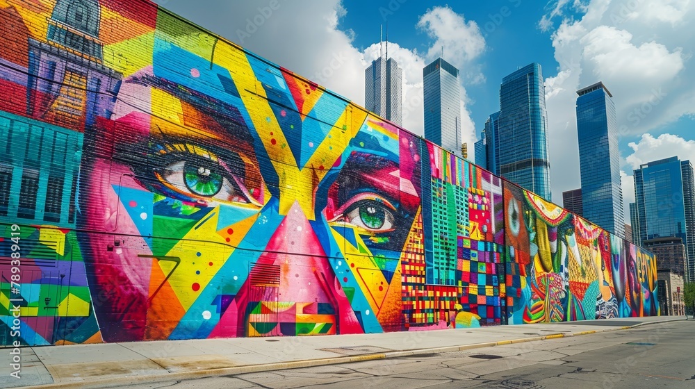 Fototapeta premium Craft a visually captivating scene of downtown's artistic flair