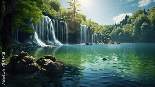 Serene Waterfall Oasis in Lush Forest