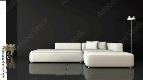 Room with sofa, modern, minimal and empty environment suitable for inserting personalized objects, 3d rendering, 3d illustration