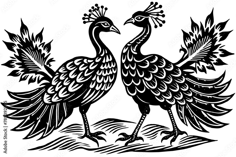 Fototapeta premium peacocks-dance-with-lightning-in-the-sky vector illusrtation
