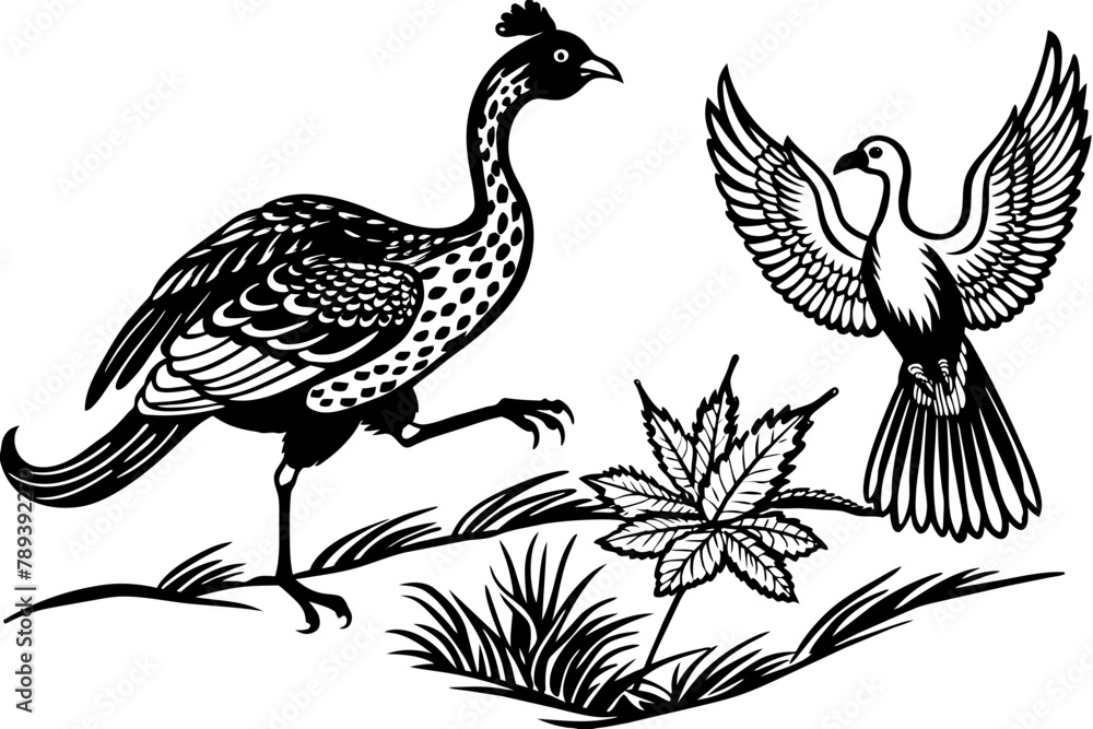 Obraz premium pheasant-flamingo-condor-kestrel-flying-in-the-sky vector illusrtation
