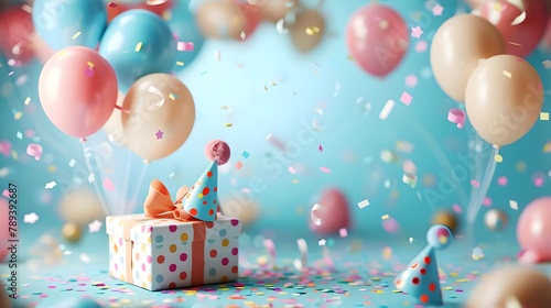 Festive Fiesta: Vibrant Background with Balloons, Confetti, and Streamers - Perfect for Party-themed Birthday Events, Hand Edited Generative AI