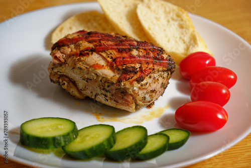 Grilled pork tenderloin meat on plate