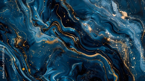 texture closeup of marbled blue and golden abstract background