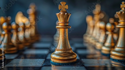 Golden King chess piece leads the way, showcasing bravery and strategy for victory in both the game and business world.