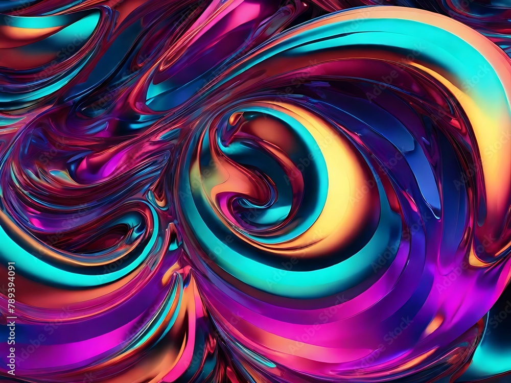 Swirling 3D abstract holographic forms in vibrant neon colors.
Swirling 3D abstract holographic forms in vibrant neon colors.