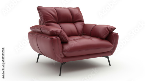 3d rendering of modern armchair isolated on white background, burgundy color leather chair