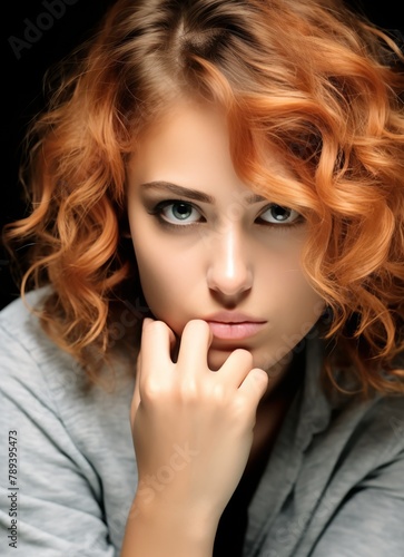 A woman with red hair and a yellow shirt