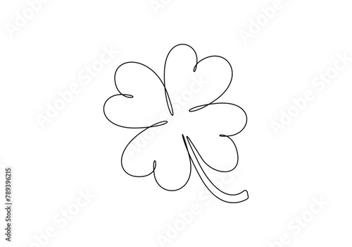 Continuous one line drawing of four leaf clovers. Isolated on white background vector illustration. Pro vector