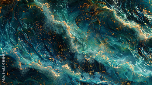 Waves of sapphire blue and emerald green, merging into a sea of gold-flecked wonder. 