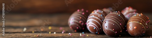 Chocolate Easter eggs over wooden background