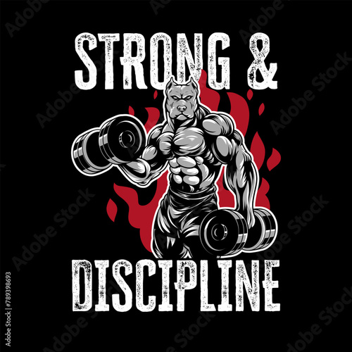 Bodybuilder Pitbull Gym Strong and Discipline