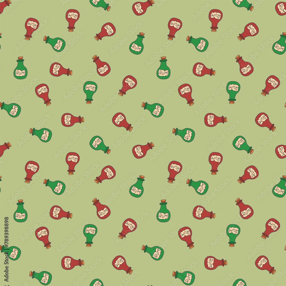 Cute Cartoon Rum bottle Seamless Pattern background. Vector illustration Cute Cartoon Rum bottle Seamless Pattern background. Vector illustration