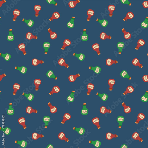 Cute Cartoon Rum bottle Seamless Pattern background. Vector illustration