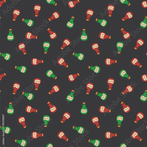 Cute Cartoon Rum bottle Seamless Pattern background. Vector illustration