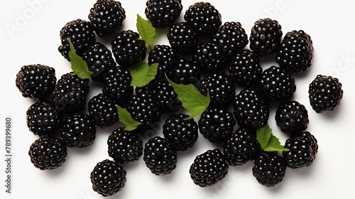 Fresh blackberries isolated on white background. Top view image of juicy blackberries. photo