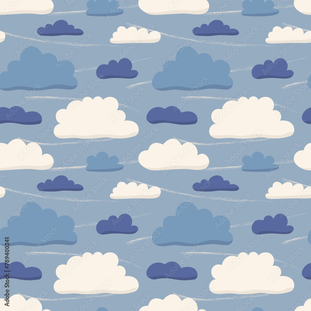 sky with clouds seamless pattern;  perfect for fabric textiles, child wallpapers, stationery or digital designs - vector illustration