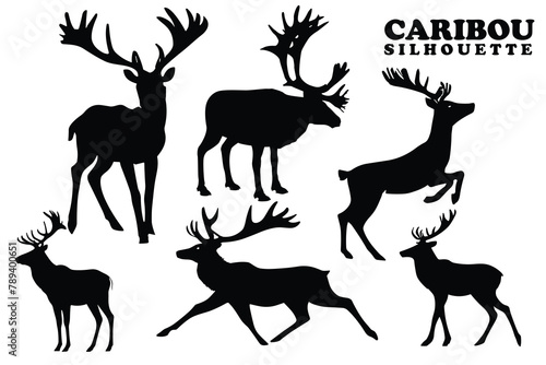 Caribou silhouette collection. Set of black Caribou silhouette. Caribou silhouette set. photo
