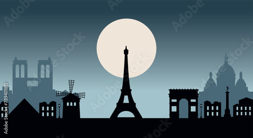Paris Panaroma, France. Beautiful Paris architecture symbols landscape travel background postcard. Paris city skyline illustration landscape design. Vector stock